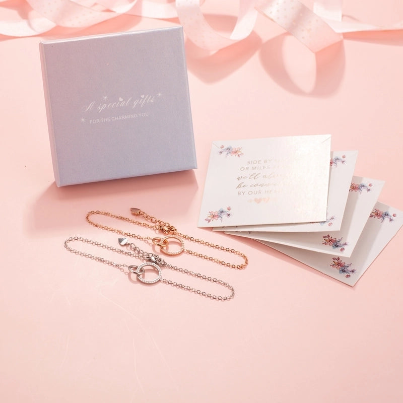 Casual Elegant Cute Circle 304 Stainless Steel Rose Gold Plated Zircon Cable Chain Bracelets In Bulk