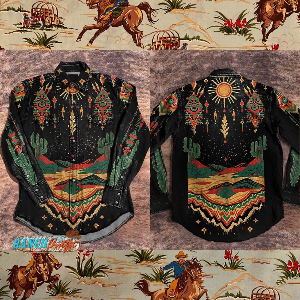 Cactus Desert Vintage Print Casual Shirt Multicolor / S