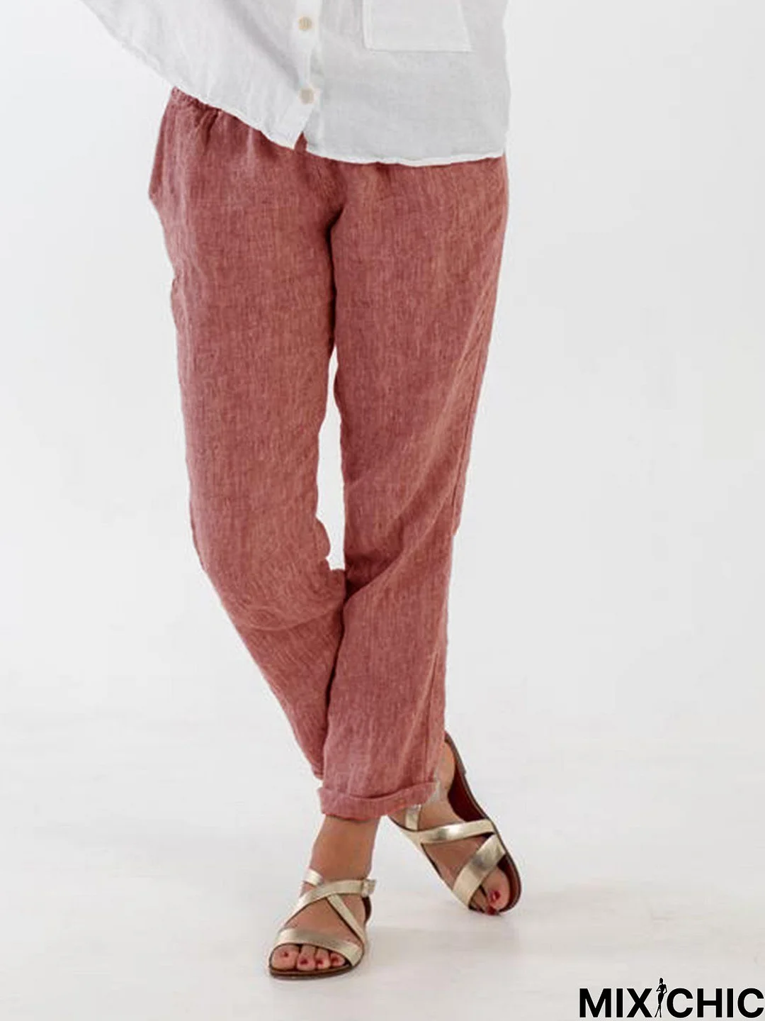 Plain Casual Fit Linen & Cotton Bottoms