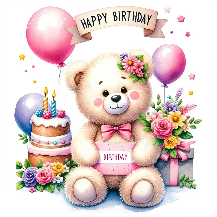 Birthday Bear 30*30CM (Canvas) Full Round Drill Diamond Painting gbfke