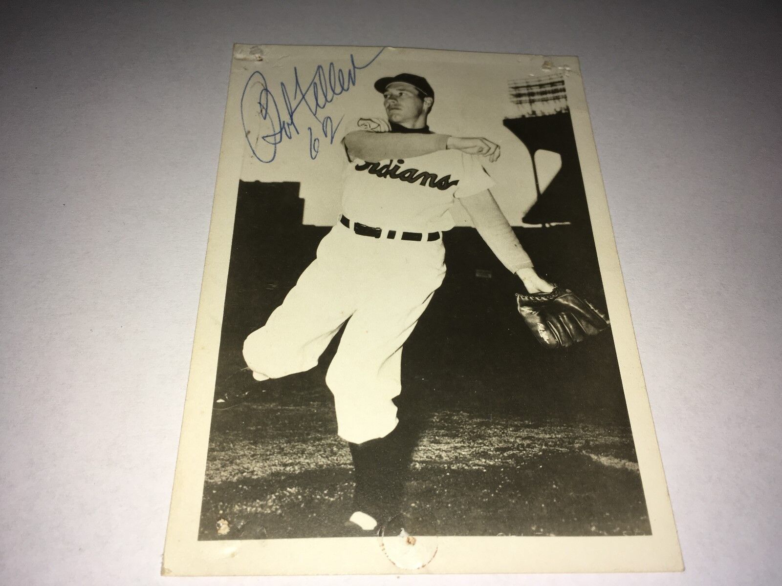 Bob Feller Cleveland Indians Signed Vintage 3 1/2 x 5