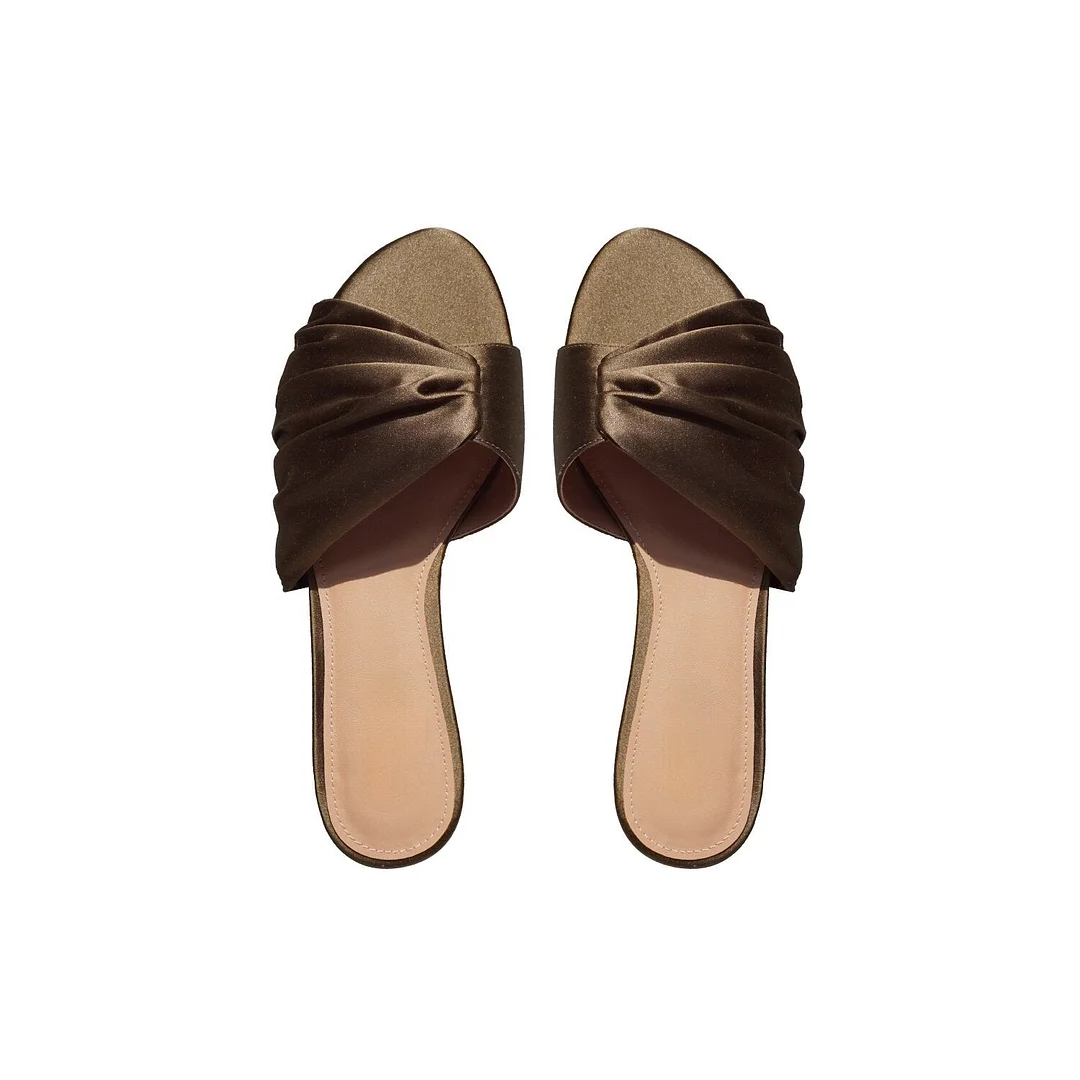 2021 Summer round Head Silk Pleated Outer Wear Flat Women's Slippers