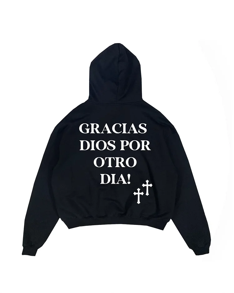 Sopula Gracias Dios Por Otro Dia Cross Print Graphic Pullover Hoodie