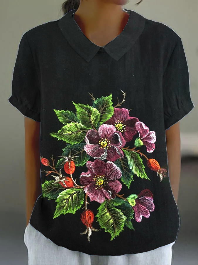 Women's Black Floral Graphic Casual Print Oversized Top