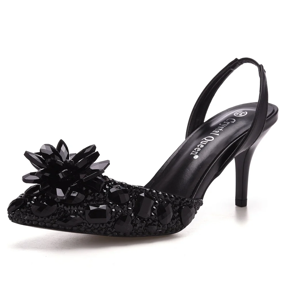 Breakj Breakj Cm Silver Light-Mouthed Pointed Sandals Water Drill Glass Fine Heel Sandals Large Wedding Shoes Bride Wedding Women's Shoes