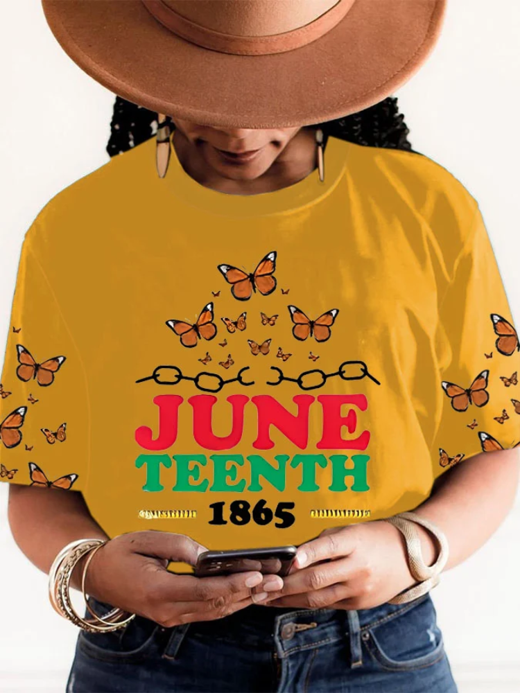 Comstylish Women's Juneteenth Print Short Sleeve T-Shirt