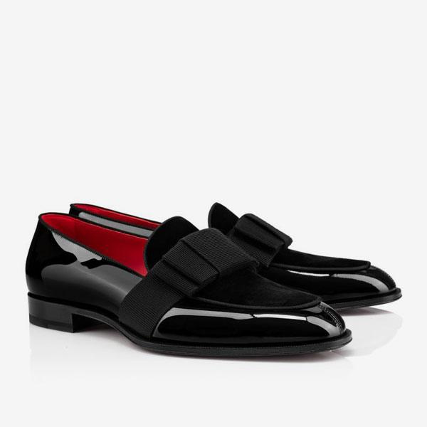 Gentleman's Loafer Shoes  Slip-On Bows Square Toe Patent Leather Prom Party Wedding Red Bottom Shoes-vocosishoes