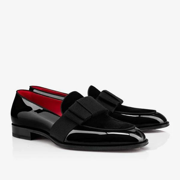 Gentleman's Loafer Shoes  Slip-On Bows Square Toe Patent Leather Prom Party Wedding Red Bottom Shoes VOCOSI VOCOSI