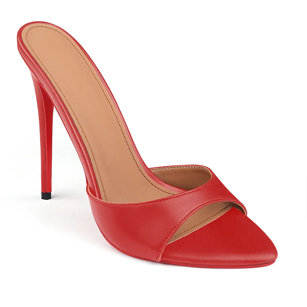 120mm/100mm/80mm Women's Sandals Strap Pointed Toe Mules Red Bottom Heels Matte-vocosishoes