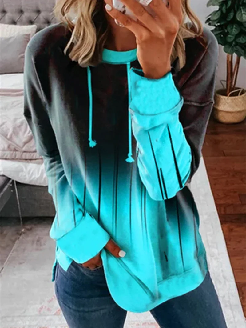 Women Tops Women Shirts Round Neck Loosen Ombre Sweatshirt