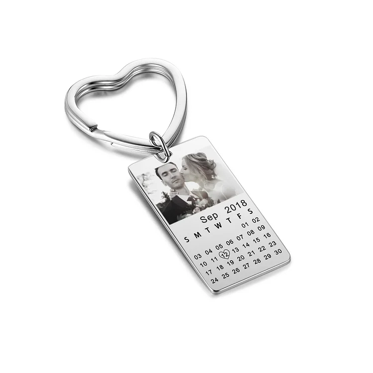 Personalised Photo Keychain Heart Pendant with Engraving