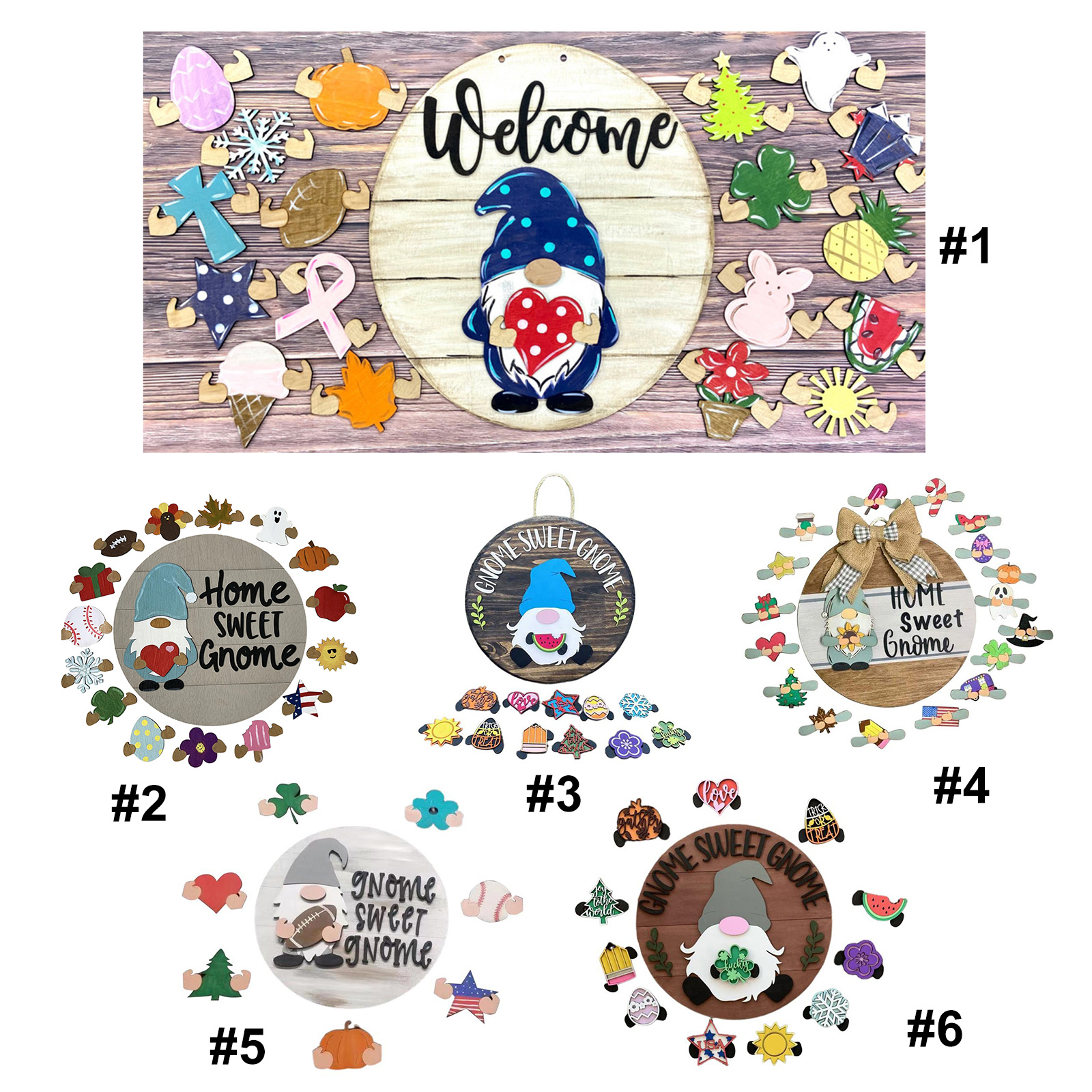 

Gnome Welcome Sign for Front Door Rustic Seasonal Hanger for Outdoor Porch, Style 4, 501 Original