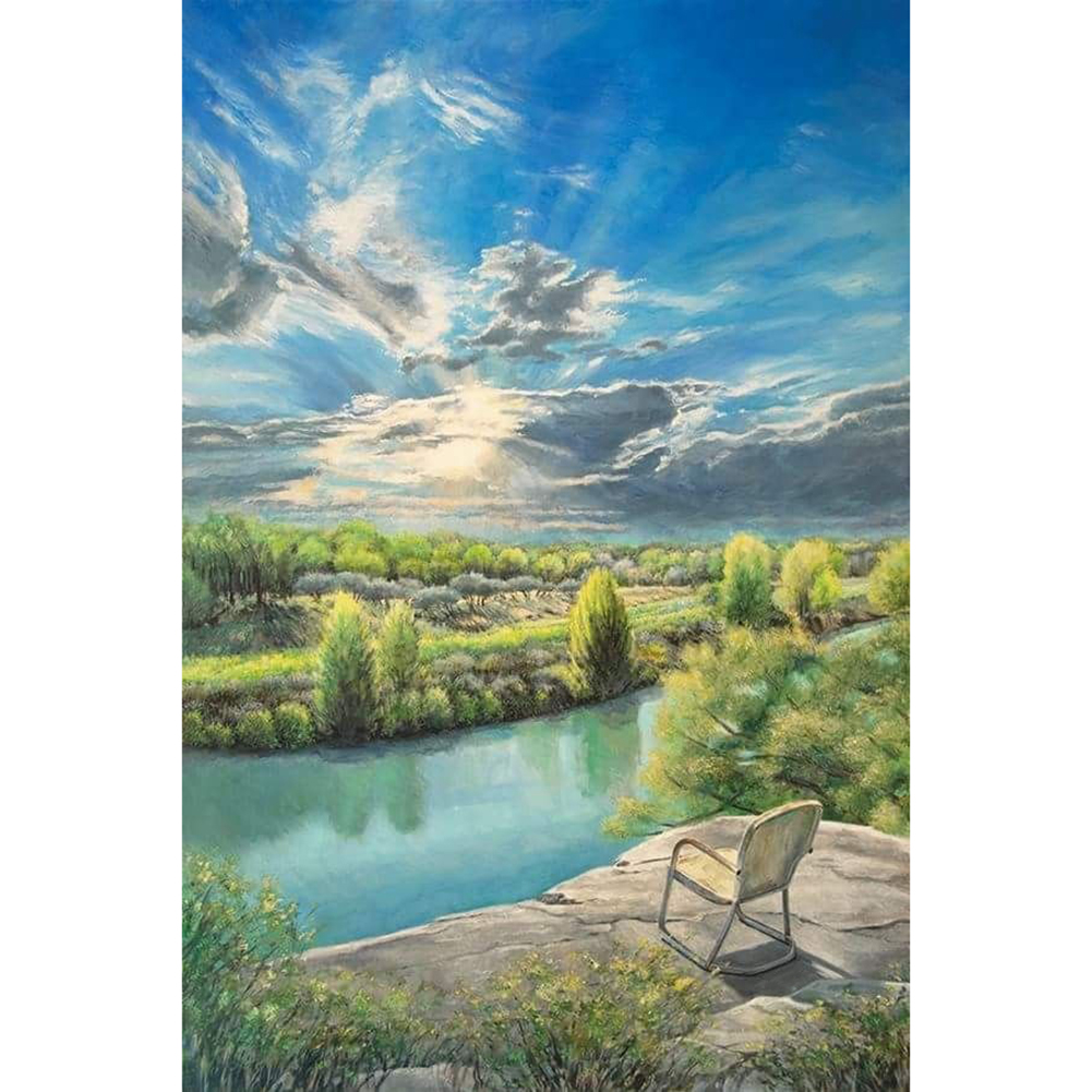 

30*40CM-Round Drill Diamond Painting-Chair on Cliff, 501 Original
