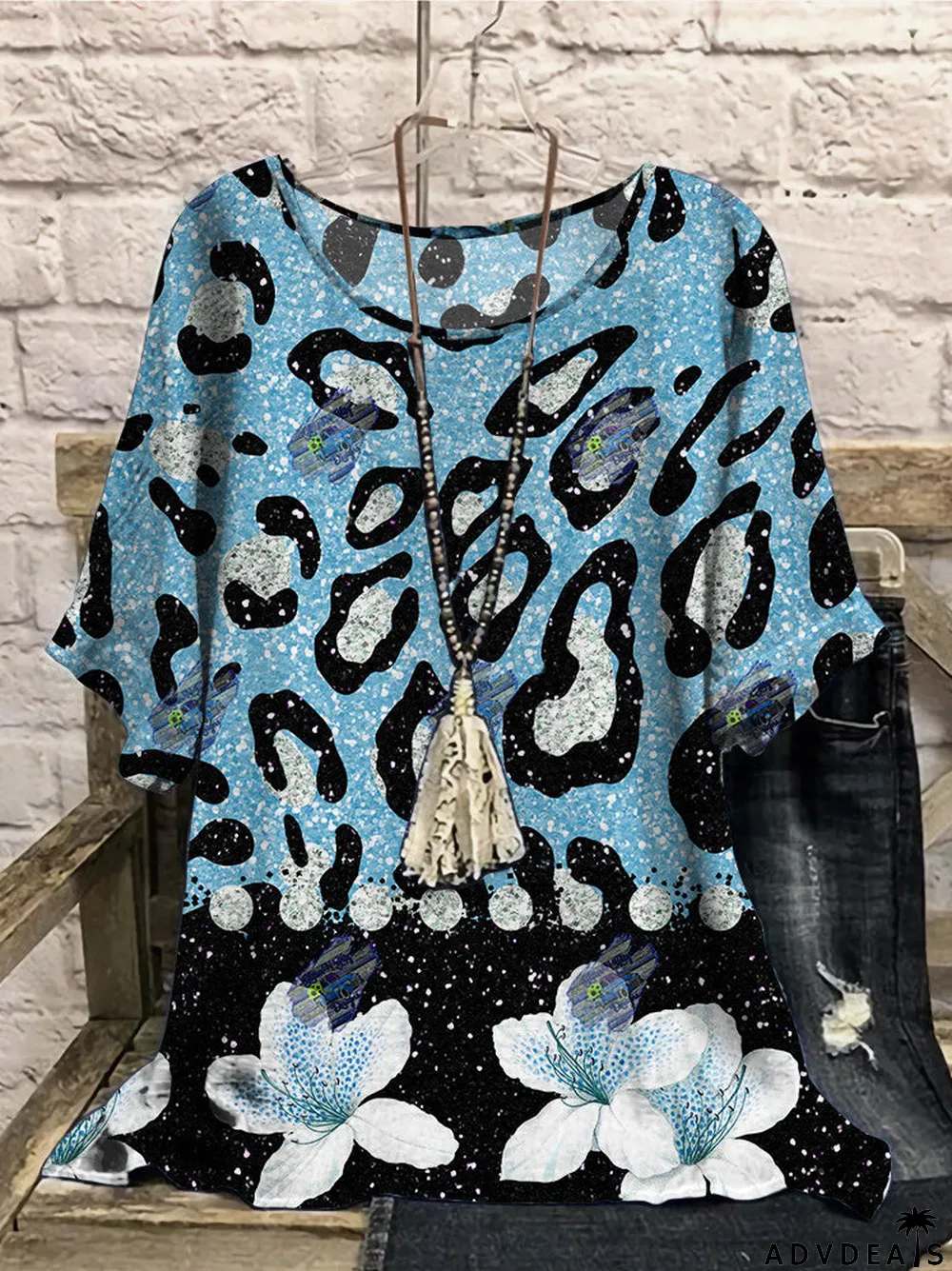 Women Half Sleeve Scoop Neck Floral Printed Stitching Women Tops