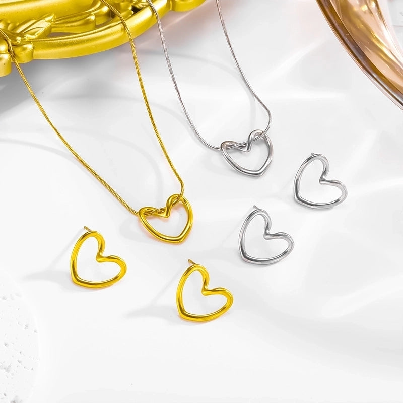 Elegant Minimalist Commute Heart Shape 304 Stainless Steel 18K Gold Plated Earrings Necklace