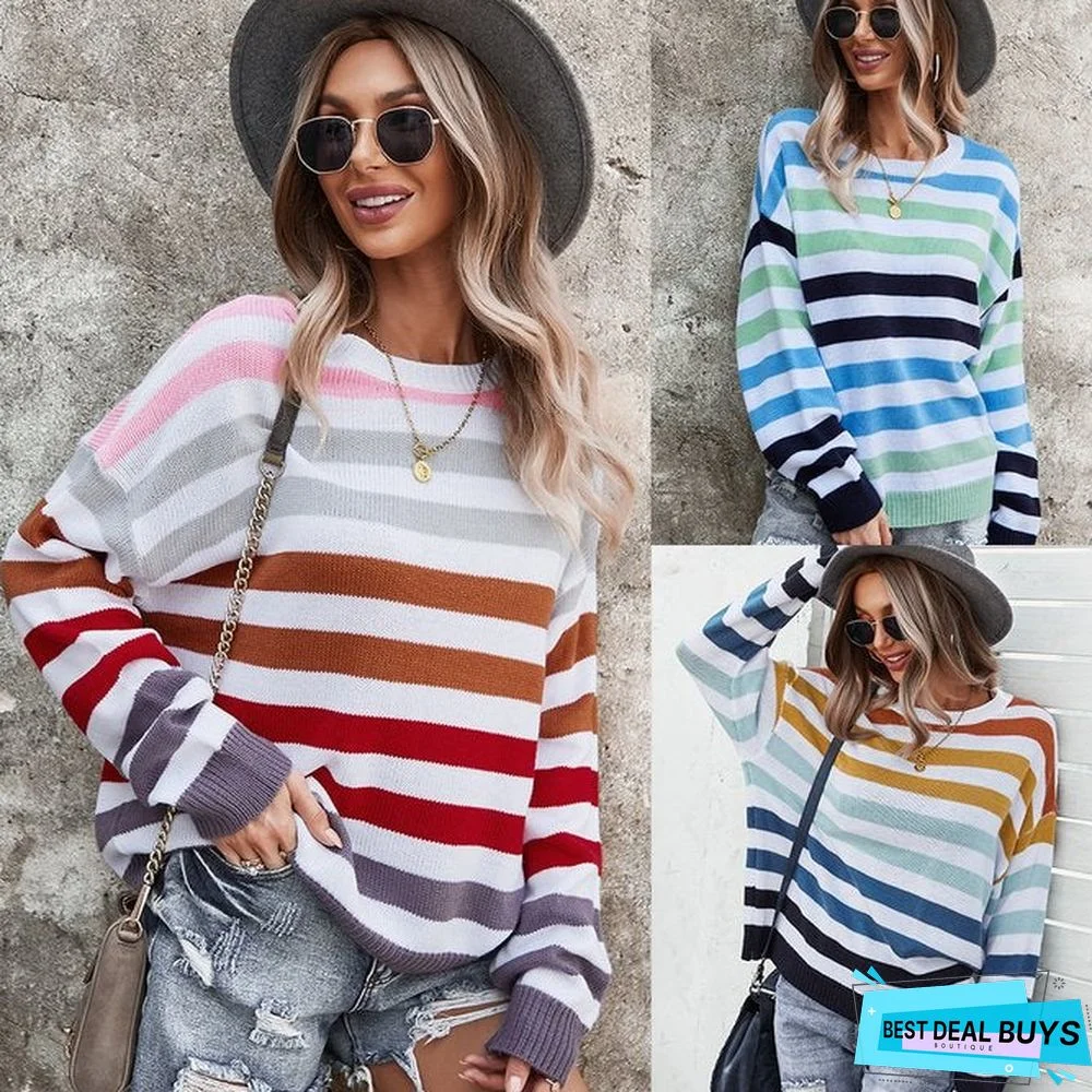 Long Sleeve Striped Acrylic Sweater