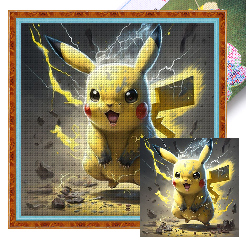 Pikachu Flirting Full 11CT Pre-stamped Canvas(40*40cm) Cross Stitch