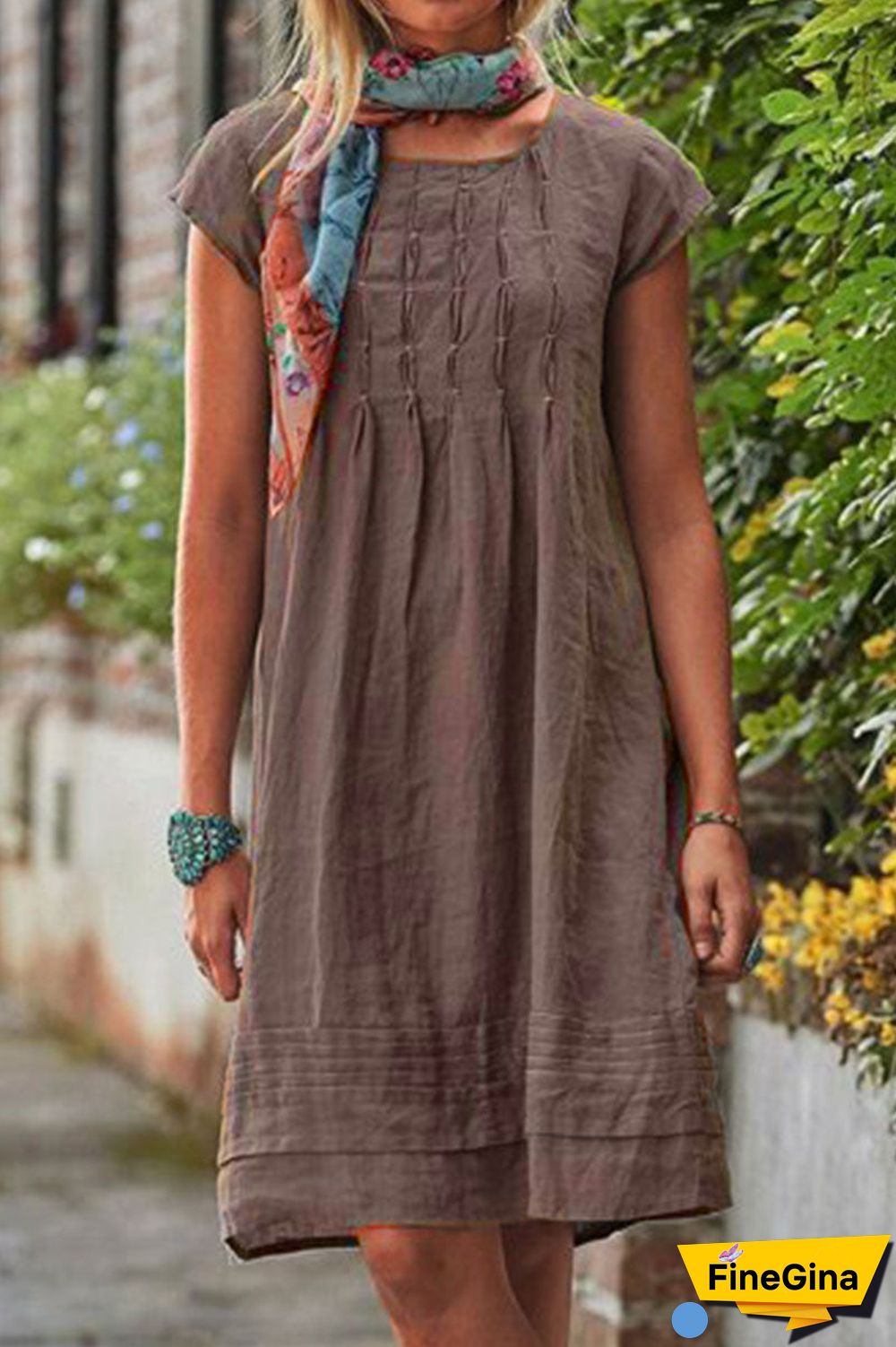Casual Solid Patchwork U Neck A Line Short Sleeve Dress(7 colors)