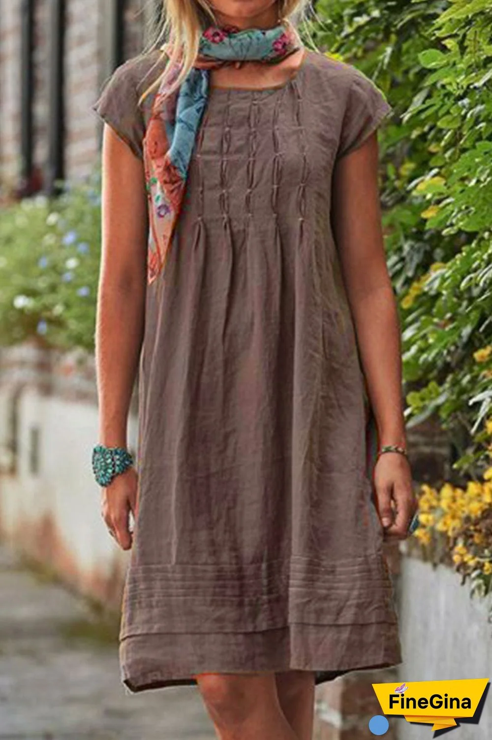 Casual Solid Patchwork U Neck A Line Short Sleeve Dress(7 colors)