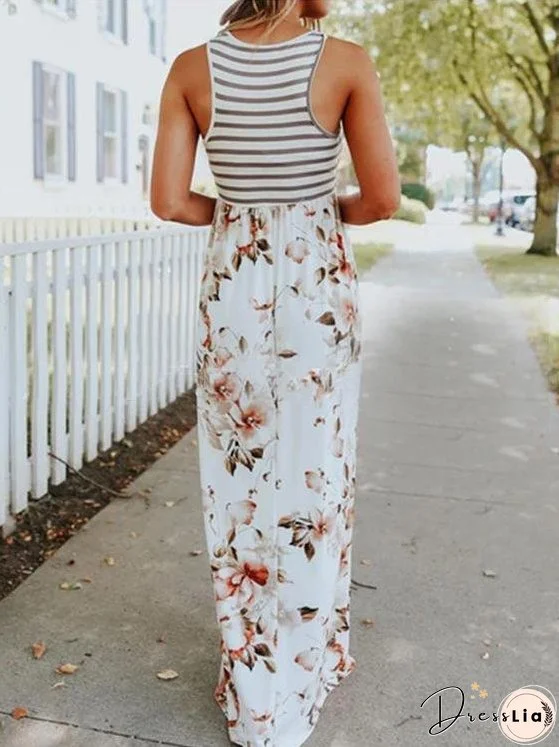 Printed Stitching Ladies Long Dress for Women