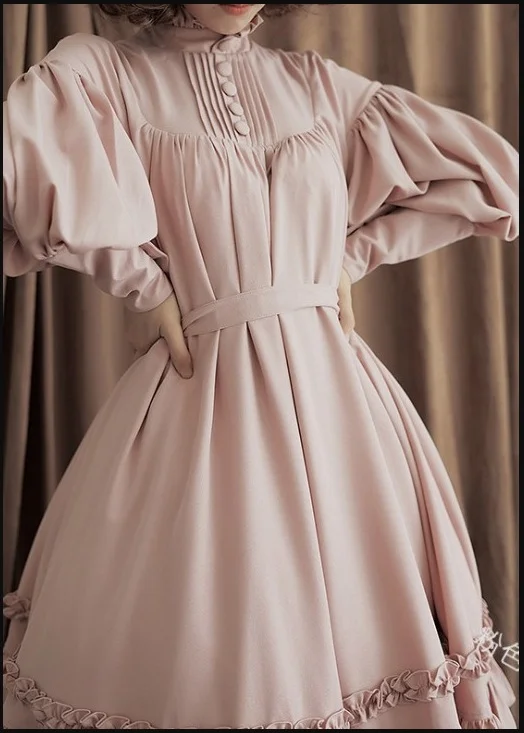 Brownm Brownm Maid COS Suit New Loose Button Collar Lace Lantern Sleeve Decoration Lolita Dress