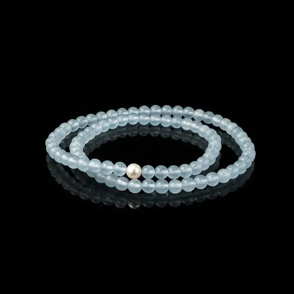 JiStones "Azure Serenity" &ndash; Blue Chalcedony & Natural Freshwater Pearl Double-Layer Bracelet