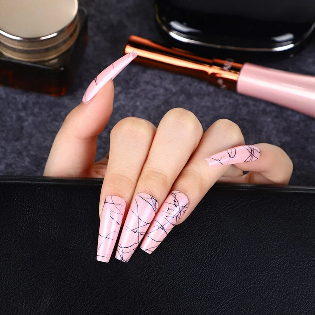 24Pcs Long Colorful Detachable Coffin False Nails Artificial Ballerina Fake Nails Press On Nail Tips Decor Acrylic Fingernail-Nail Inspo