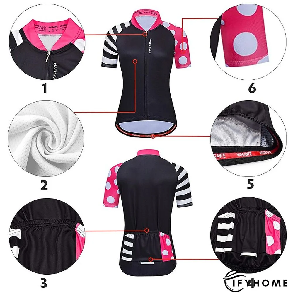 WOSAWE Women's Cycling Jersey Short Sleeve Bike Jersey Top with 3 Rear Pockets Mountain Bike MTB Road Bike Cycling Windproof Breathable Quick Dry Reflective Strips Black Green Red Patchwork Dot Sports | IFYHOME