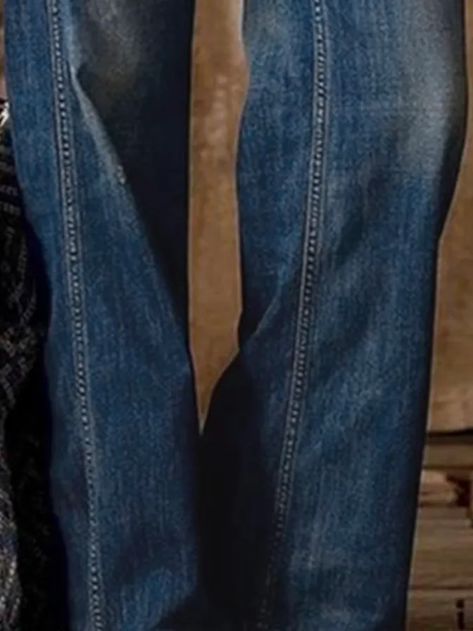 Denim Casual Loose Plain Jeans