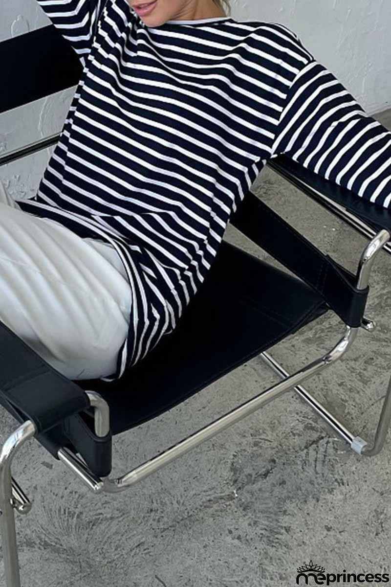 Casual Striped Patchwork O Neck Tops