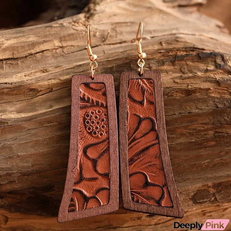 Geometrical Shape Wooden Dangle Earrings