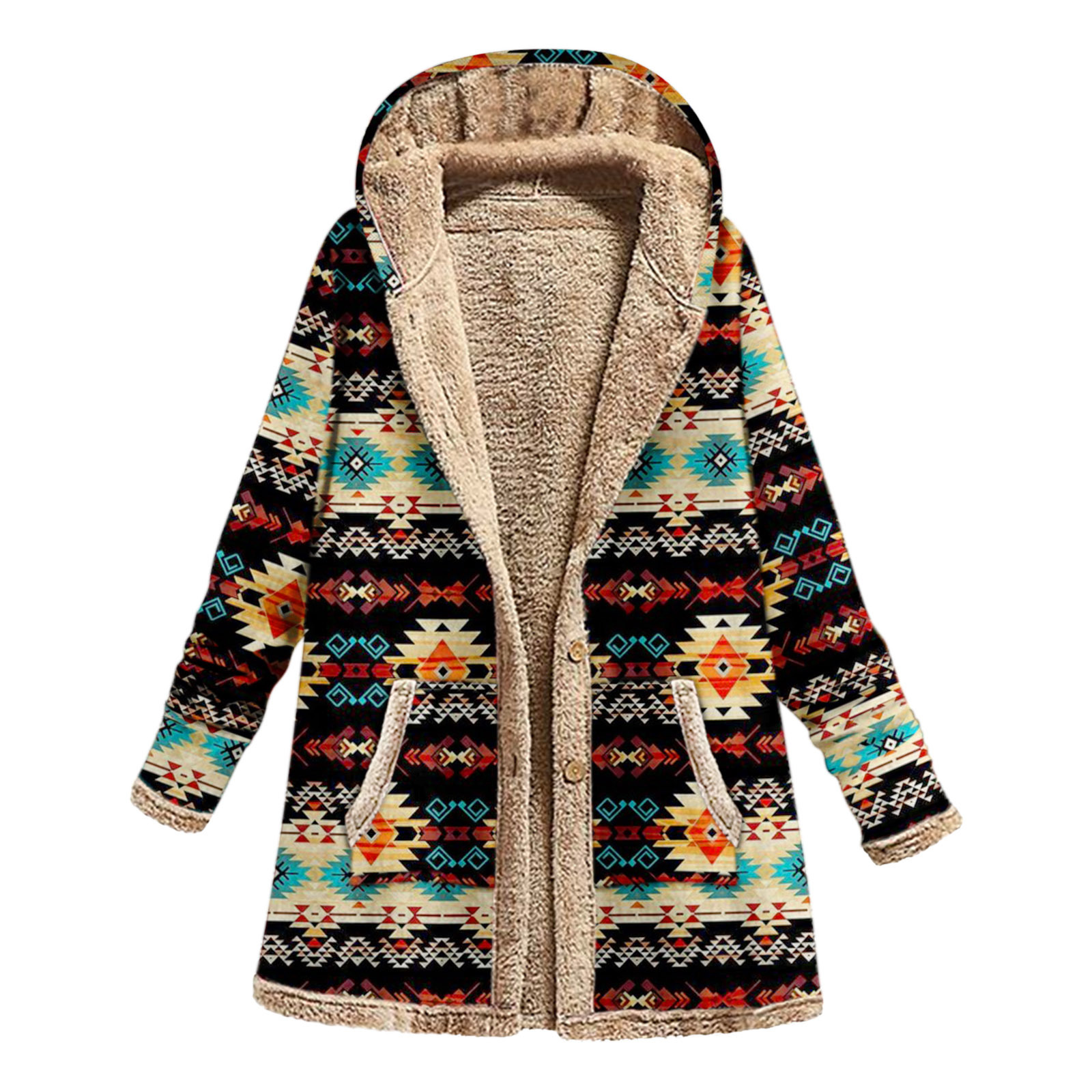 Printed Warm Plush Hooded Coat wearshes