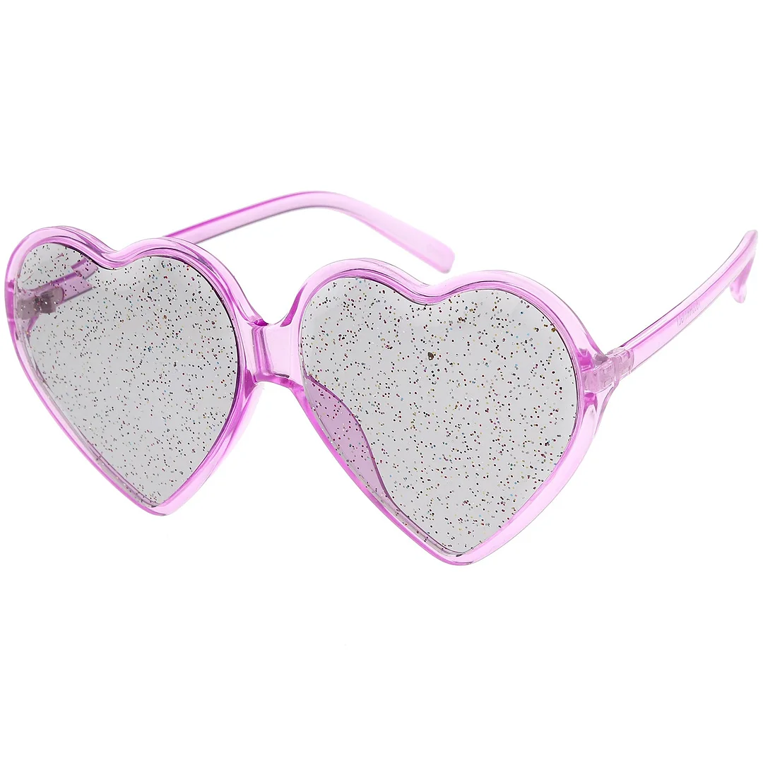 Women's Novelty Oversize Heart glasses Smoke Glitter Lens 62mm