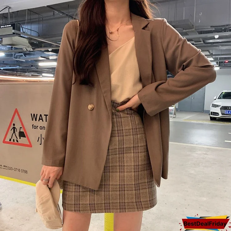 Sets Women Outfits Two Piece Set Female Clothing Spring Long Sleeve Vintage Teenagers Ins All-Match Chic Mini Plaid Skirts Charm