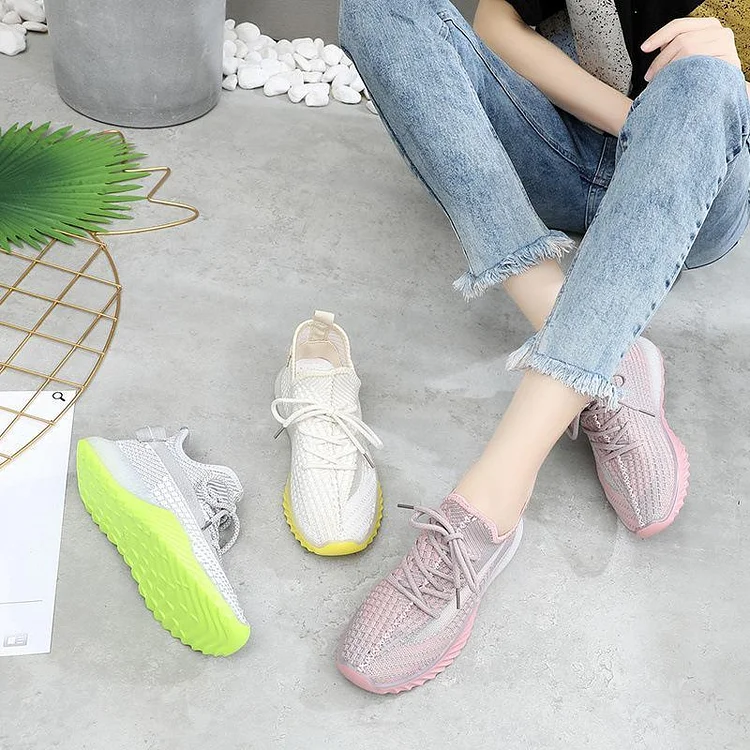 Net Surface Breathable Lace-Up Yeezy Sneakers | 168DEAL