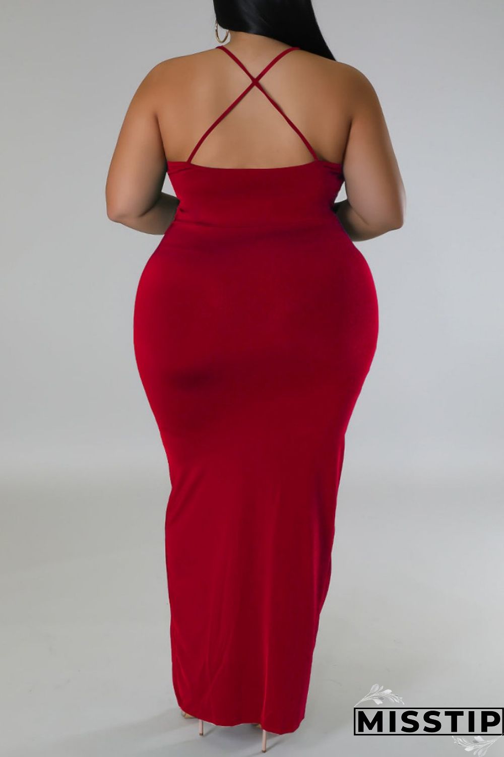 Purple Sexy Solid Patchwork Backless V Neck Sling Dress Plus Size Dresses