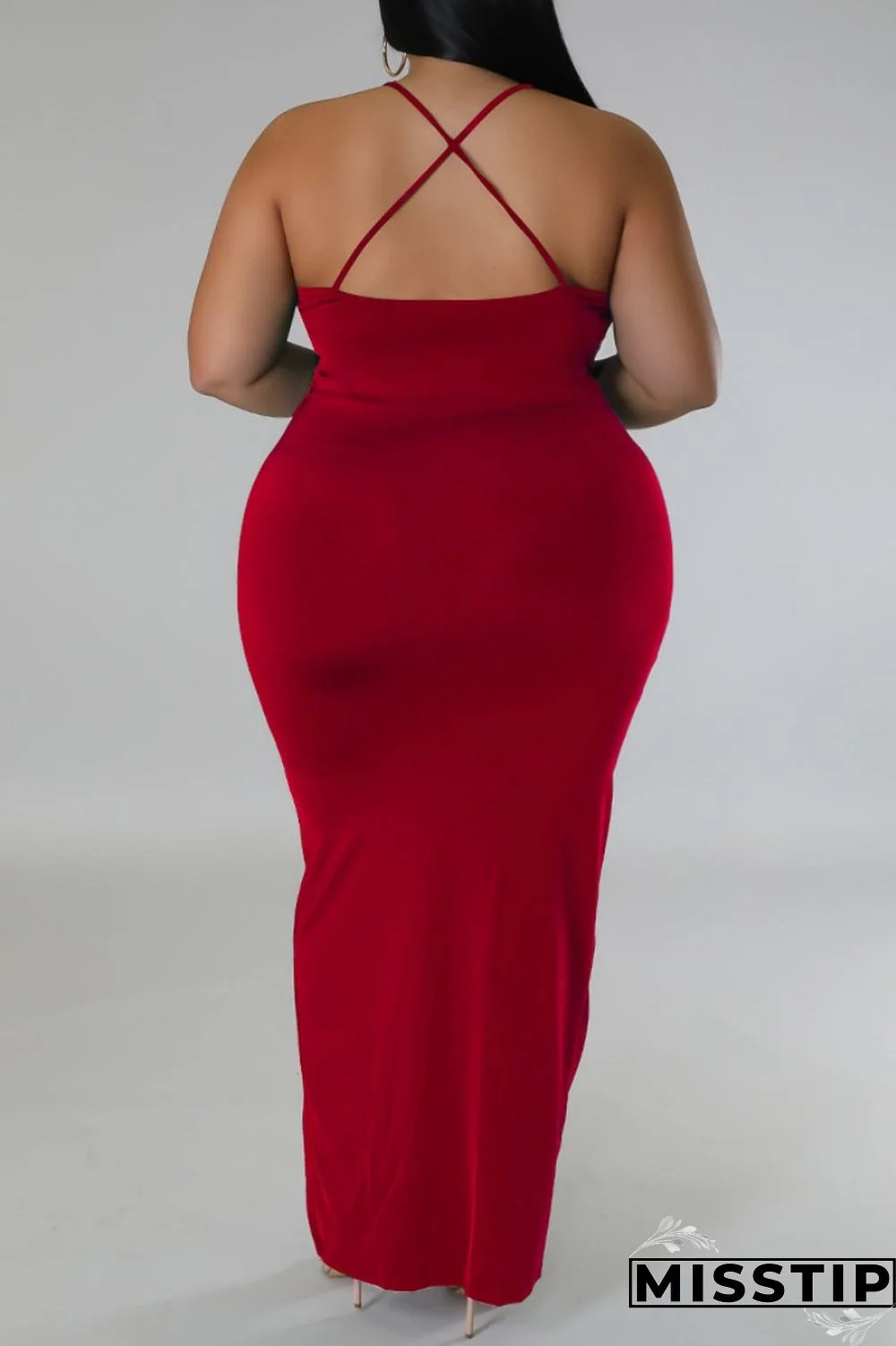 Purple Sexy Solid Patchwork Backless V Neck Sling Dress Plus Size Dresses