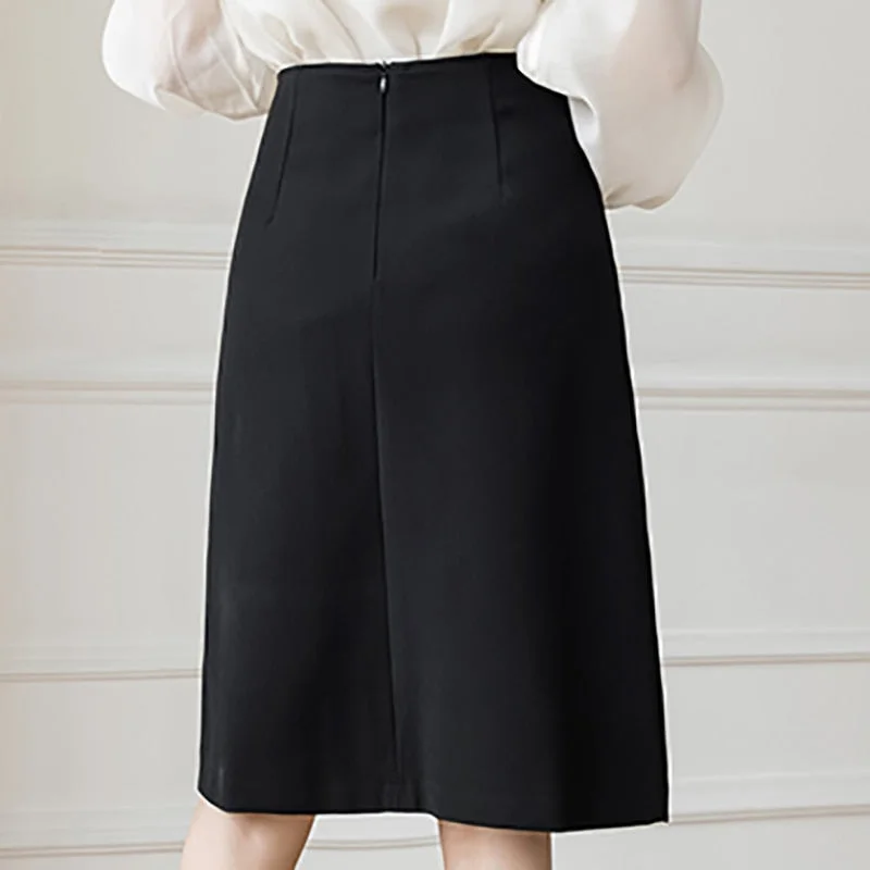 huibahe Skirts Elegant Office Lady High Street 2023 Spring OL Korean Style Button Midi A-Line Skirt Women Work Wear Falda Mujer