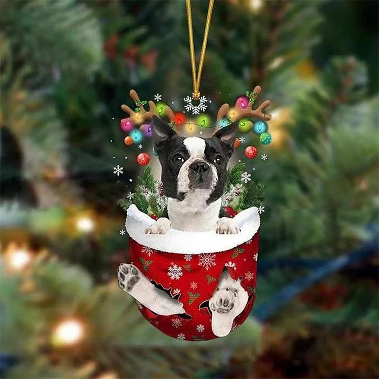 Boston Terrier Acrylic Christmas Tree Ornament