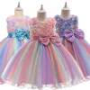 Kids Girl Princess Flower Sleeveless Sequined Bow Fluffy Wedding Dresses