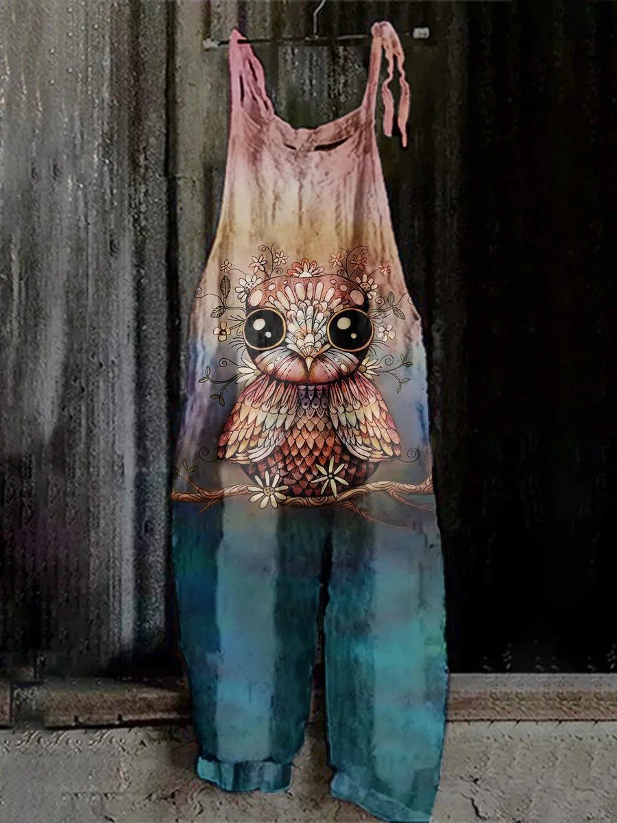 Owl Gradient Color Print Jumpsuit