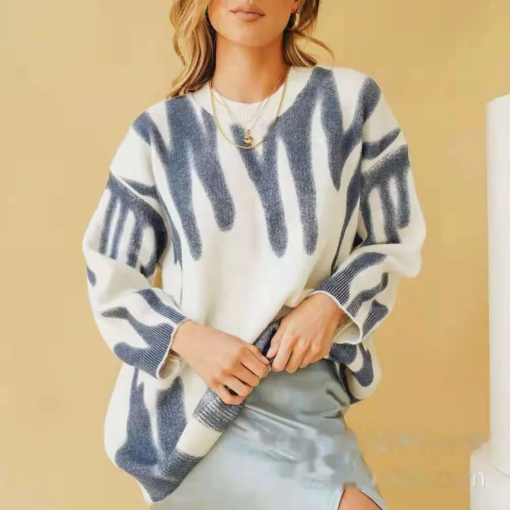 Nigikala Nigikala Dongdaemen Net Red Retro Letter Sweater Women Autumn And Winter Loose Lazy Wind Dopamine Round Knitted Shirt
