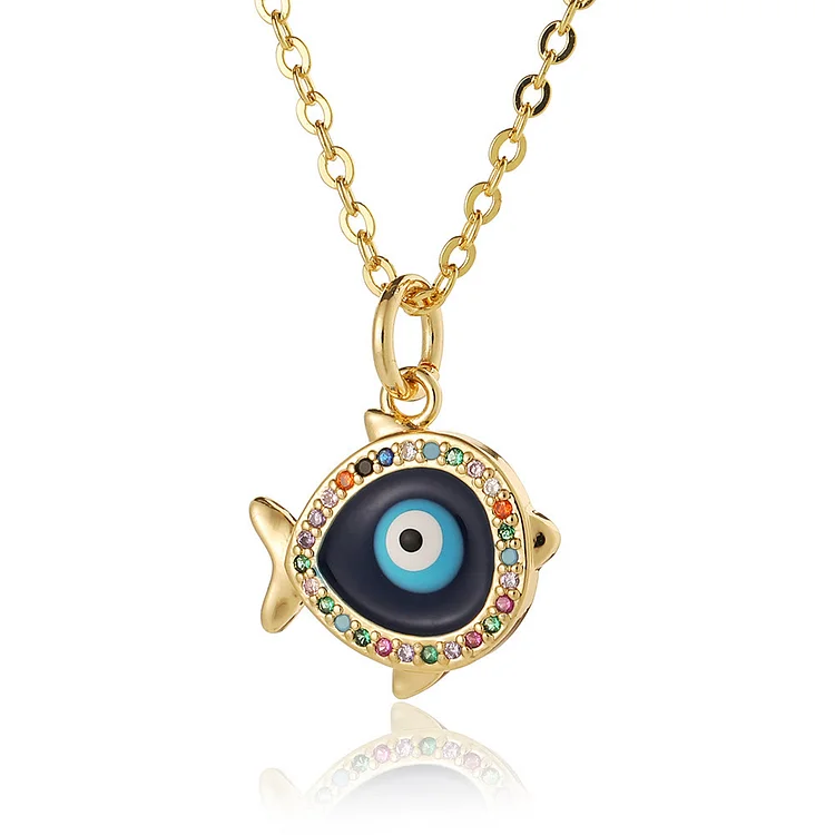Olivenorma Epoxy Evil Eye Hamsa Heart Shape Necklace-Evil Eye & Fish Shape	
