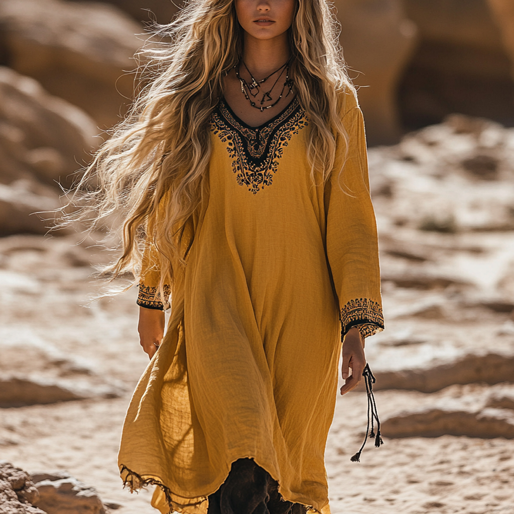 Desert Style Holiday Bohemian Vintage Linen Casual Dress