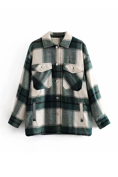Plaid Button Pockets Coat