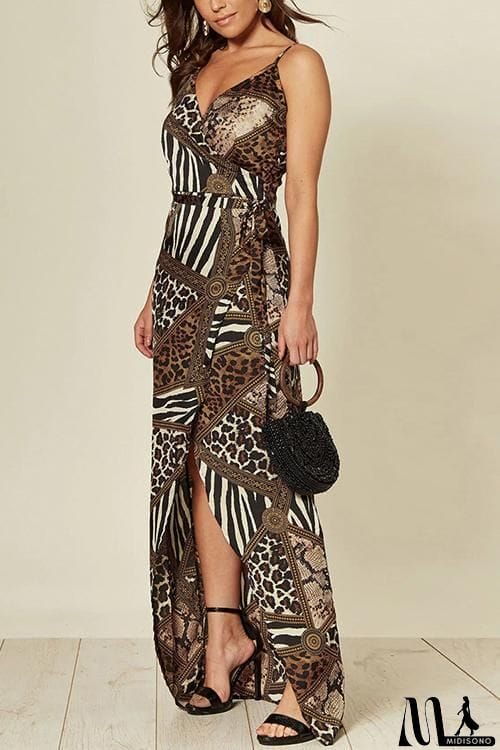 MidiSono - Lepard Patchwork Slip Maxi Dress