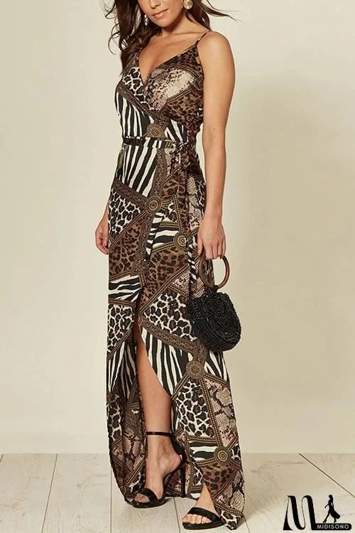 MidiSono - Lepard Patchwork Slip Maxi Dress