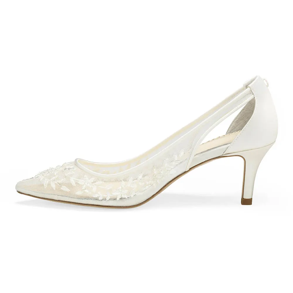 Fashion Ivory Pointed Toe Removable Tulle Bows Wedding Pumps Heels