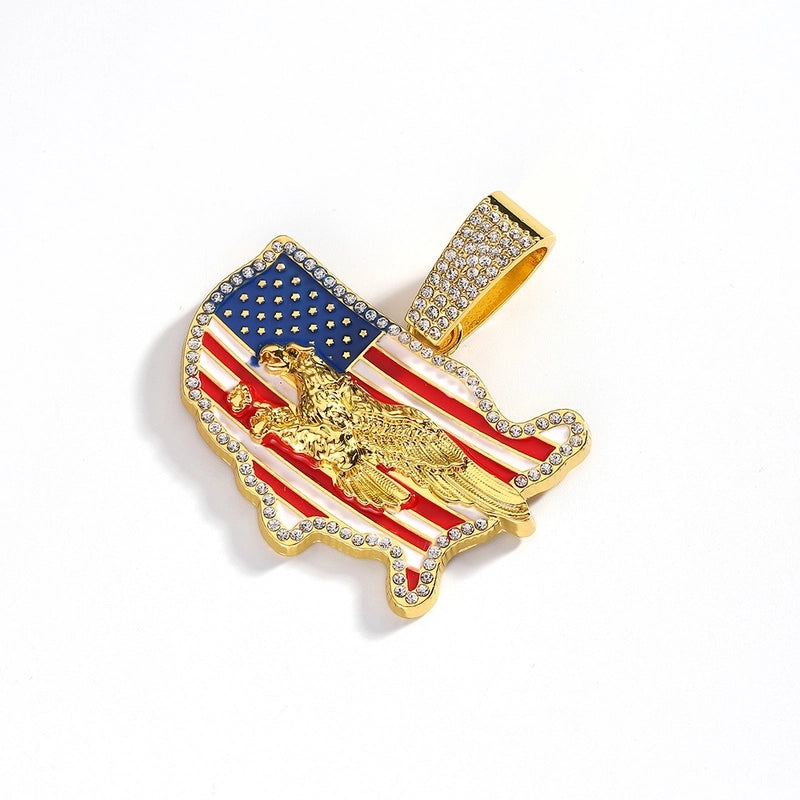 Hip-Hop National Flag Eagle Alloy Enamel Inlay Rhinestones Unisex Pendant Necklace Necklace Pendant Men Pendant Necklaces
