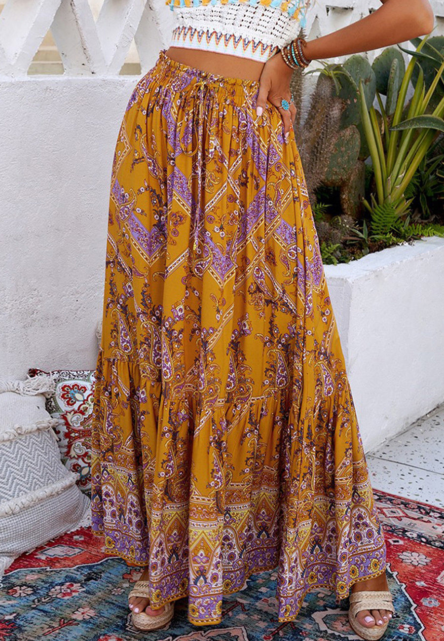 Drawstring Waist Bohemian Maxi Dress